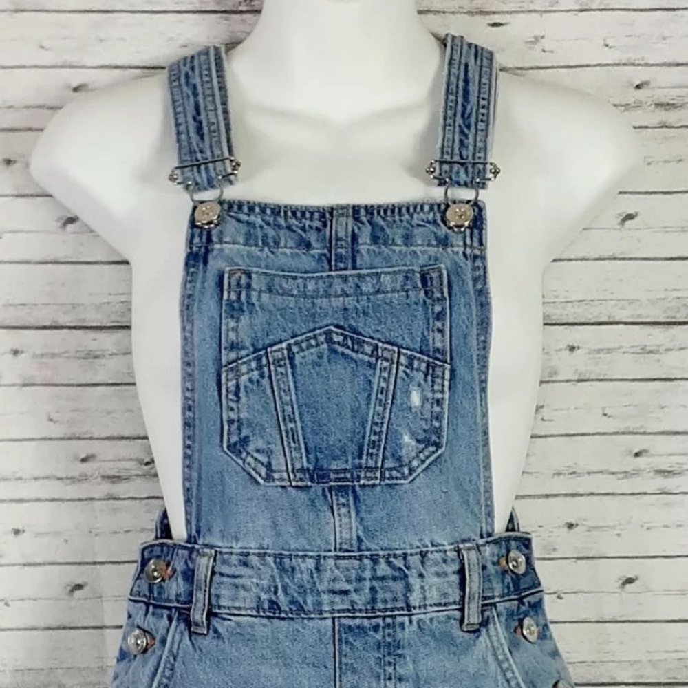 Distressed overall shorts